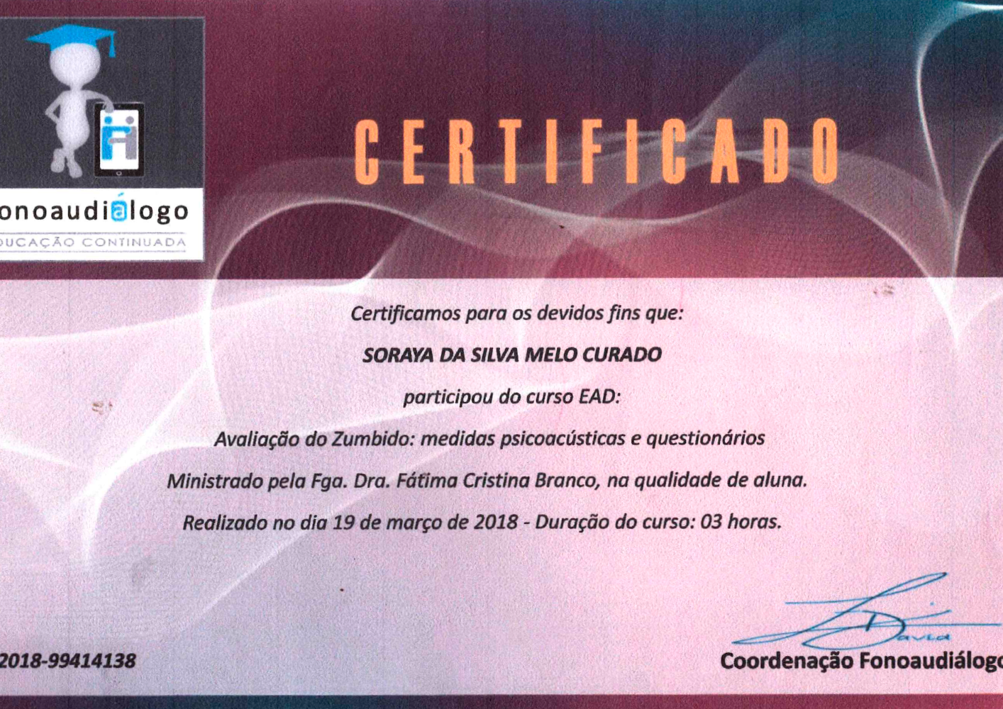 CERTIFICADO curso zumbido Fonoaudiálogo